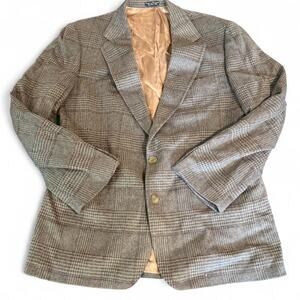 J.G. Hook Vintage 80s Brown Plaid Camel Hair Plaid Blazer 1970s Style 42R Preppy